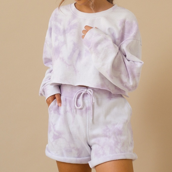 Lavender purple tie dye crop shorts - Picture 2 of 4